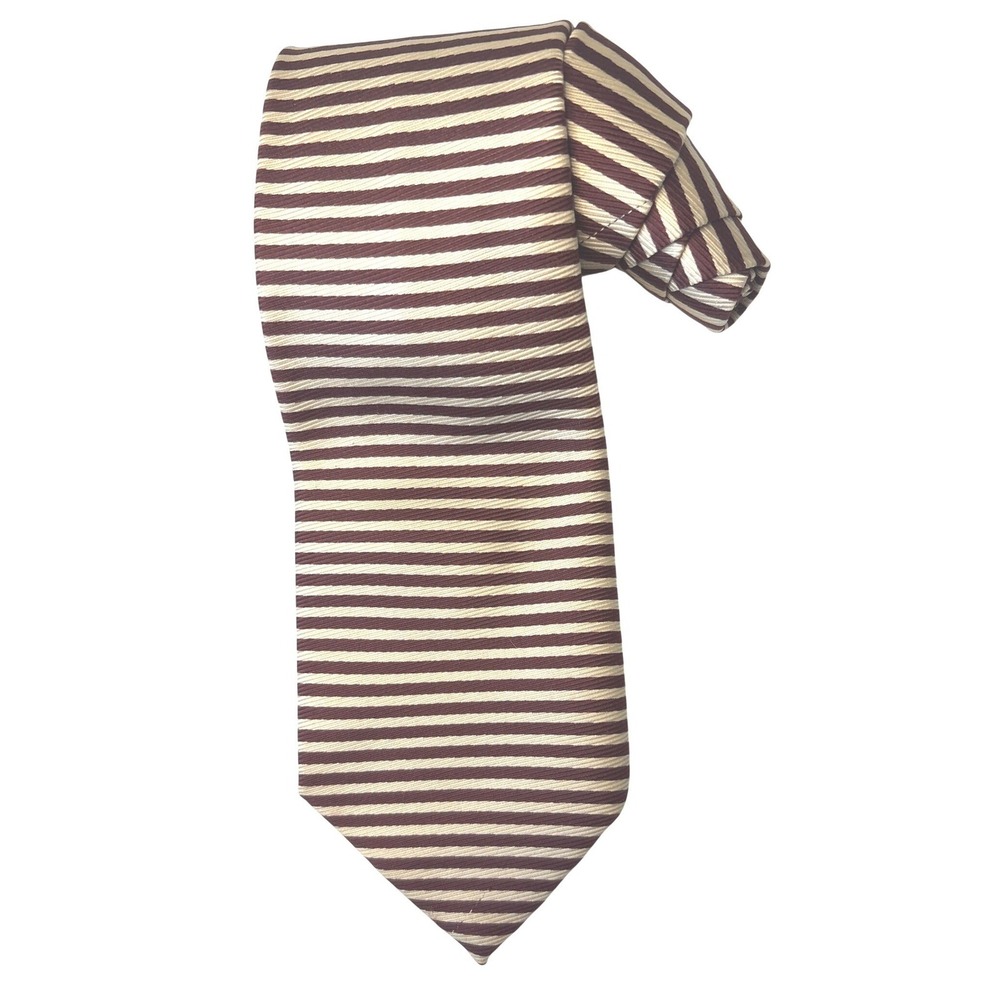 Altea Milano Mens Silk‎ Tie Burgundy Cream Horizontal Stripe Made in Italy